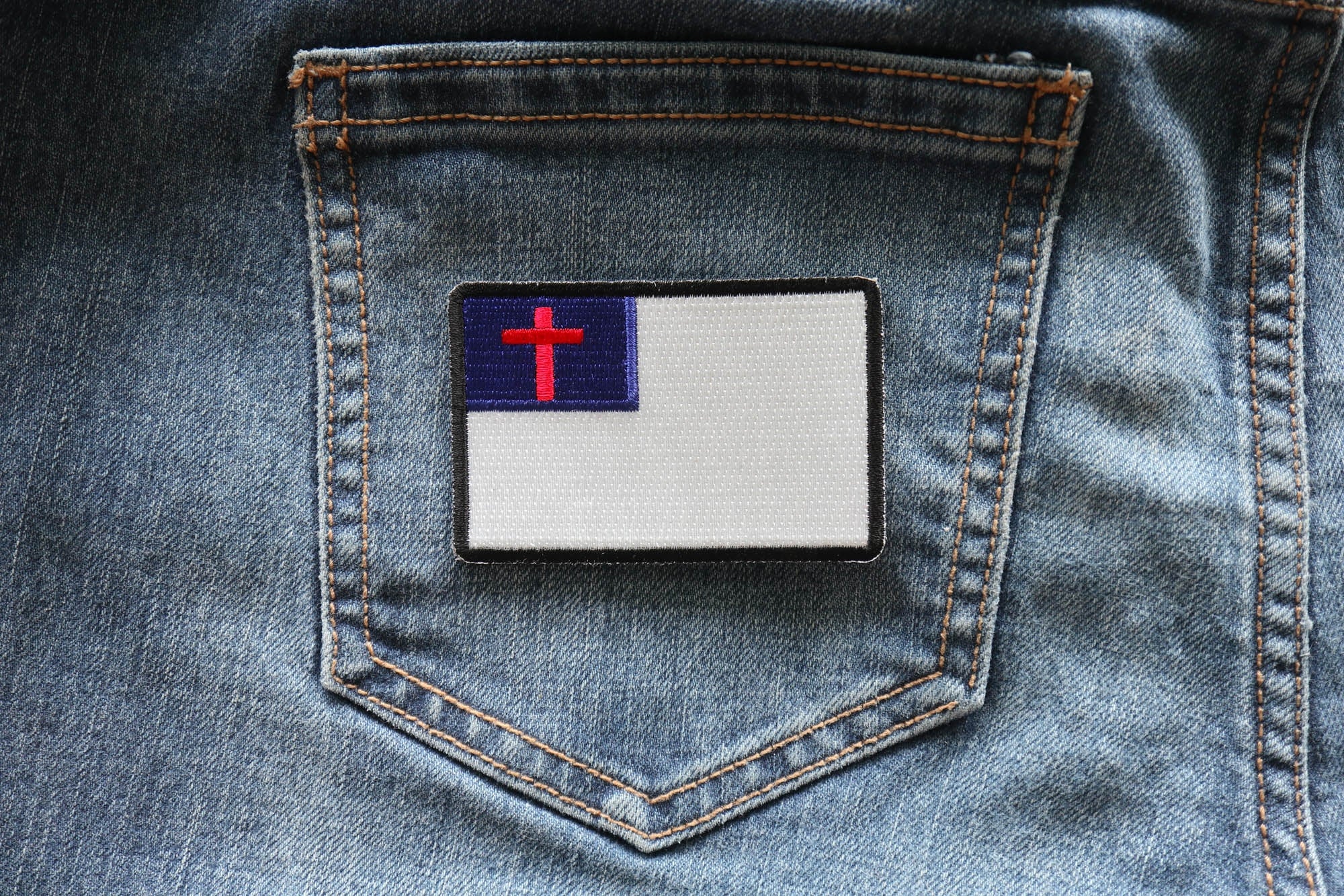 Christian Flag Patch with Black Borders - Perfect for Jackets, Bags ( 3x2 inches )